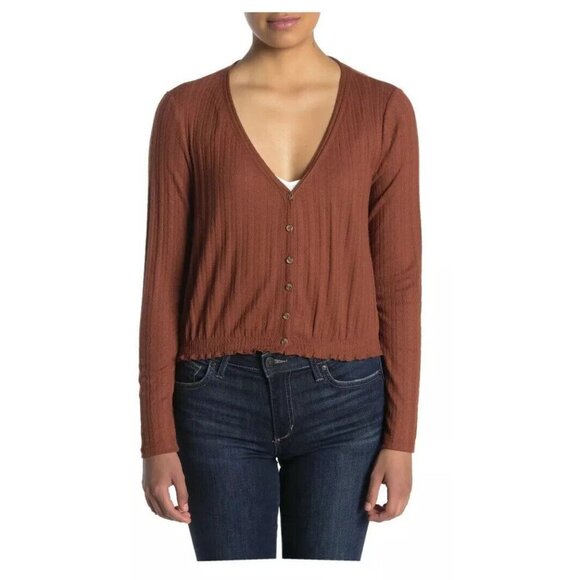 Women's Plus Pointelle Knit Crop Sweater - Abound - Rust Sequoia - XXL‎ - Picture 1 of 8